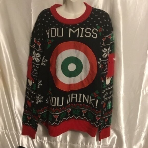Drinking Game Ugly Christmas  Bulls Eye Sweater XL - Picture 1 of 6